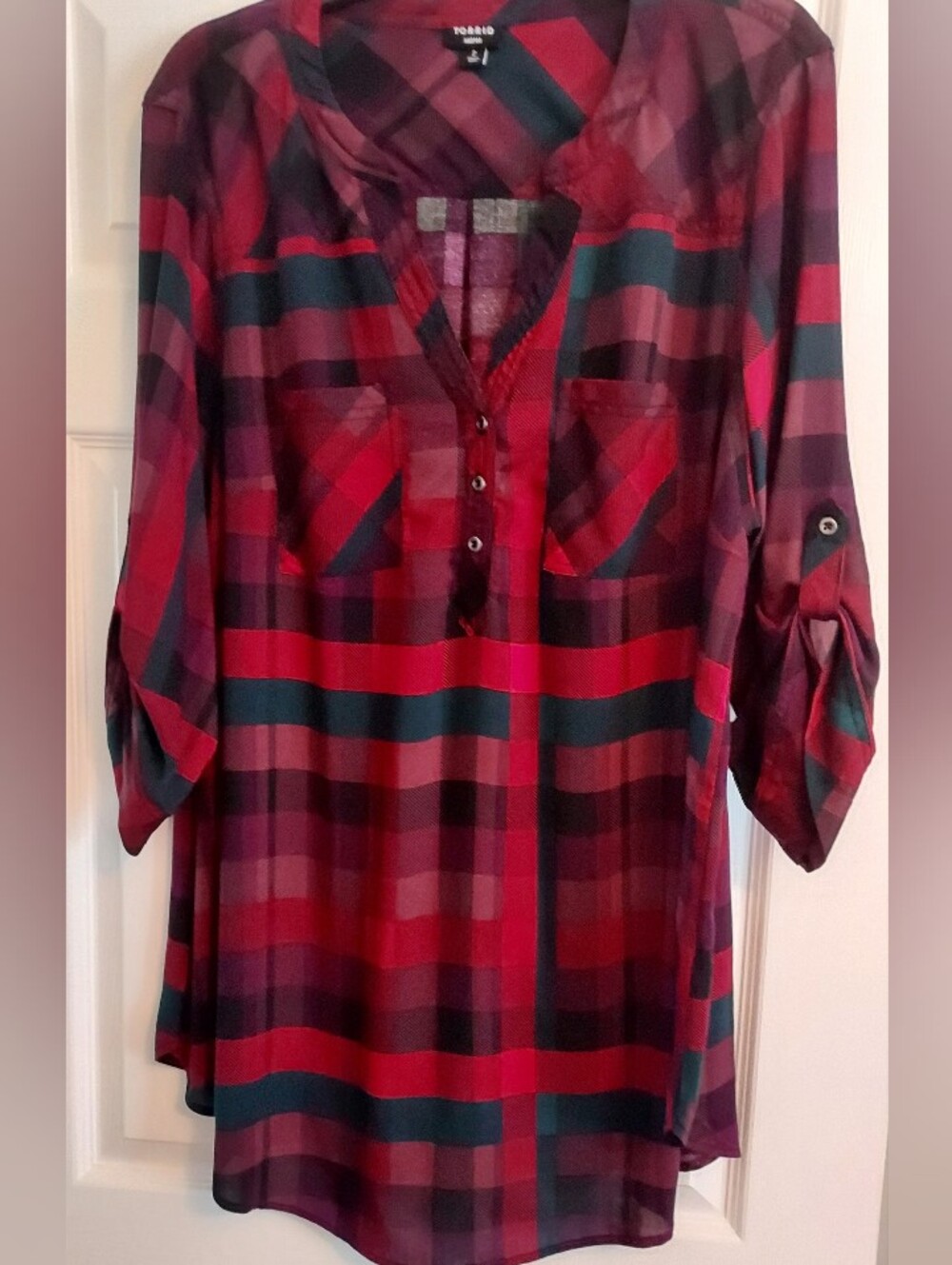 torrid Red and Black Plaid Henley Tunic